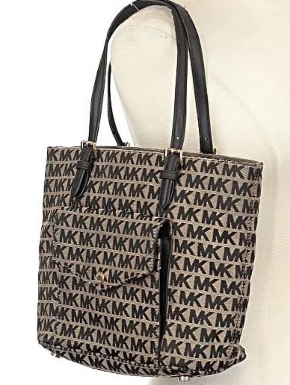Michael Kors Black and Brown Signature MK Tote